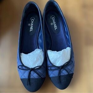 CHANEL Navy Quilted Ballet Flats 36.5